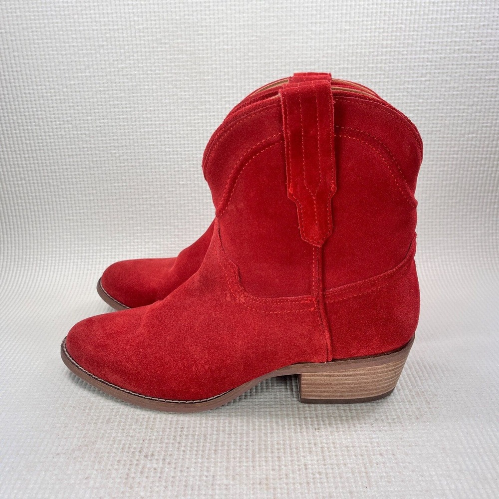 Dingo Tumbleweed Boots Women's 9 Red Suede Leather Lined Mid Calf Cowboy Booties - Picture 5 of 9